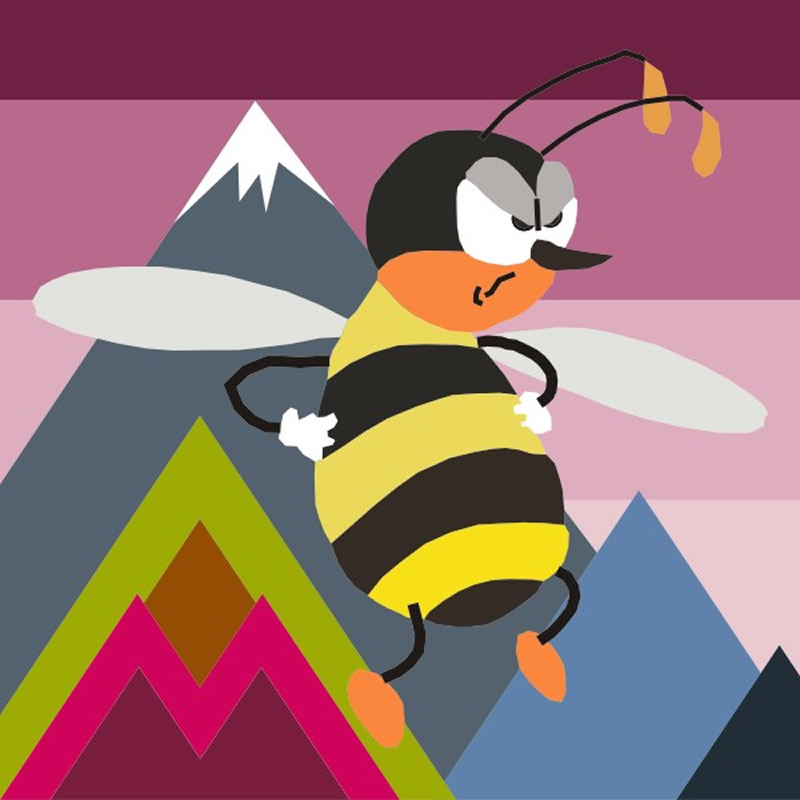 image of quilt block called The Angry Bee At Mikells Farm Honey
